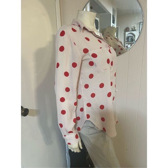 Loft Ann Taylor Red Polka Dot Long Sleeve Sheer Poly Blouse Size S - Picture 5 of 7
